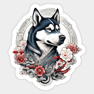 Old School Vintage Japanese Tattoo Art Husky Sticker